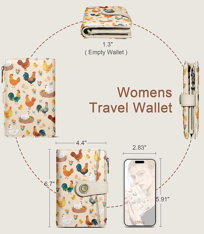 Chicken Wallet Women RFID, Cute Passport Holder Credit Card Holder | 6.7" x 4.4" x 1.3" Bifold, Travel billfold, Zipper Pocket, PU Leather, Clutch, Purse, ID Window, Pen Holder, Gift Ladies Girl - Image 5