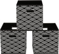 Fabric storage bins Cubes, Fabric Cube Organizer with Handle, Foldable Cube Bins for Cloth or Accessary Storage, 11x11x11, Set of 3, (Black clouds) by Yunkeeper