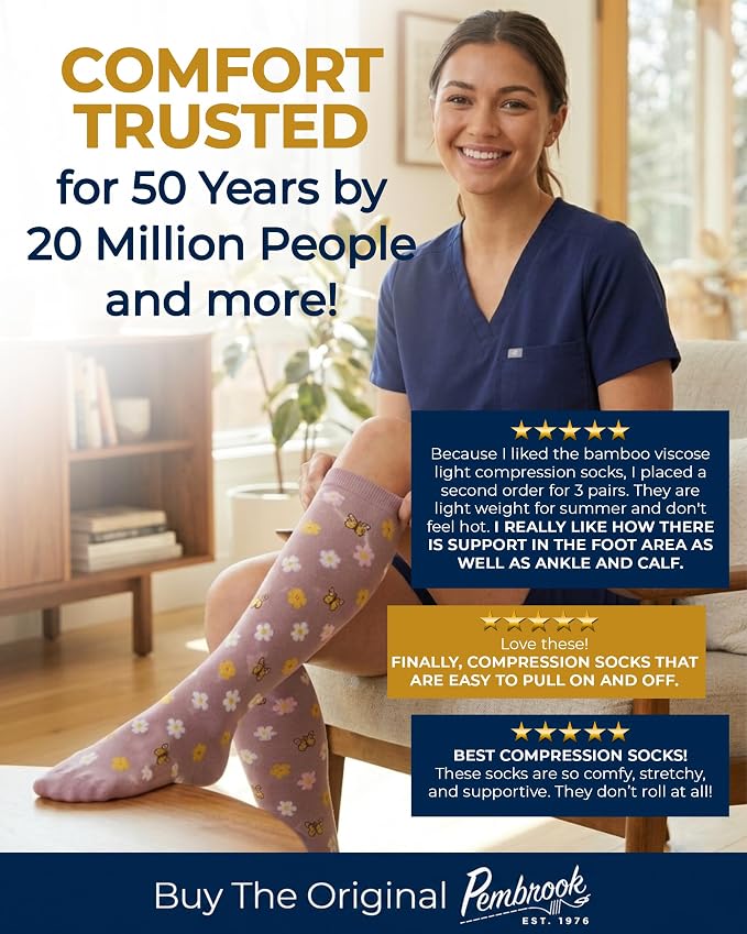 Pembrook® Bamboo Viscose Light Compression Socks - 3 Pairs | 8-15 mmhg Compression Socks | Knee High Comfort Support Socks - Image 6