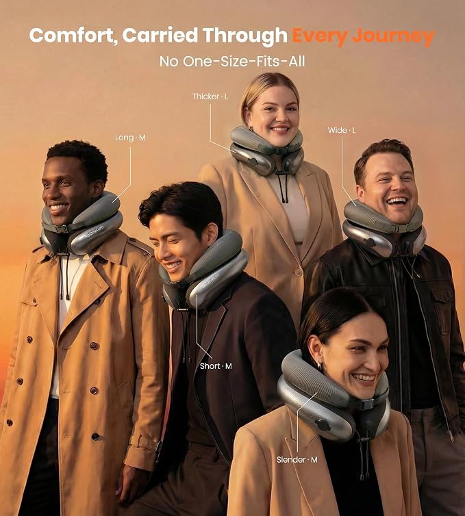 Neck Pillow for Traveling, Travel Pillows for Airplanes, Adjustable Neck Pillow Airplane Travel Essentials - 2 Layer Patented | Inflatable Air Loop & Memory Foam for 360° Ergonomic Support - Image 6