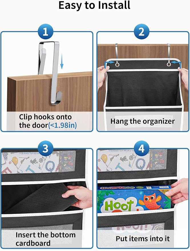 JARLINK Over the Door Organizer for Pantry, Bathroom, 5 Shelf Black, 2 Pack | Anti-Tilt Design, 44 lb Load Capacity, Hanging Door Organizer with 5 Large Capacity Pockets, Behind Door Storage for Nursery - Image 7