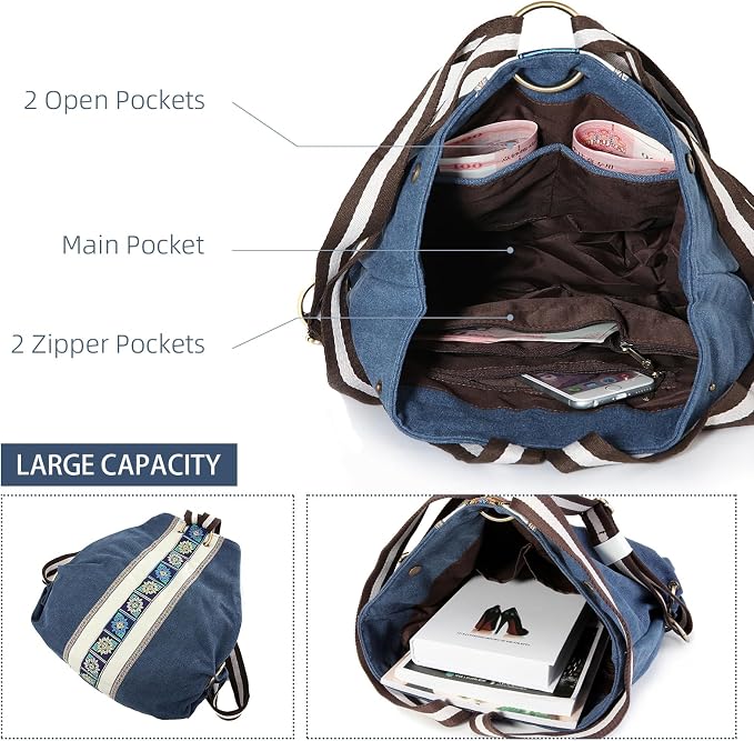 Goodhan Women Canvas Backpack Daypack Casual Shoulder Bag, Vintage Heavy-duty Anti-theft Travel Backpack - Image 5