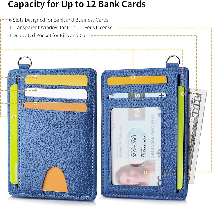 Mayski Slim Wallet, Credit Card Holder for Women, Minimalist Front Pocket RFID Blocking Card Cases, Small Wallet Women Men(Litchi Ocean Blue) - Image 6