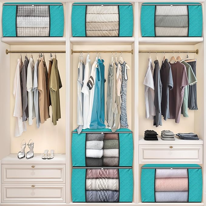 90L Clothes Storage, Foldable Thick Fabric Blanket Storage Bags | Foldable Containers with Zippers,Window and Handles for Organizing Bedroom, Closet, Comforter, Bedding,Dorm essentials - Image 7