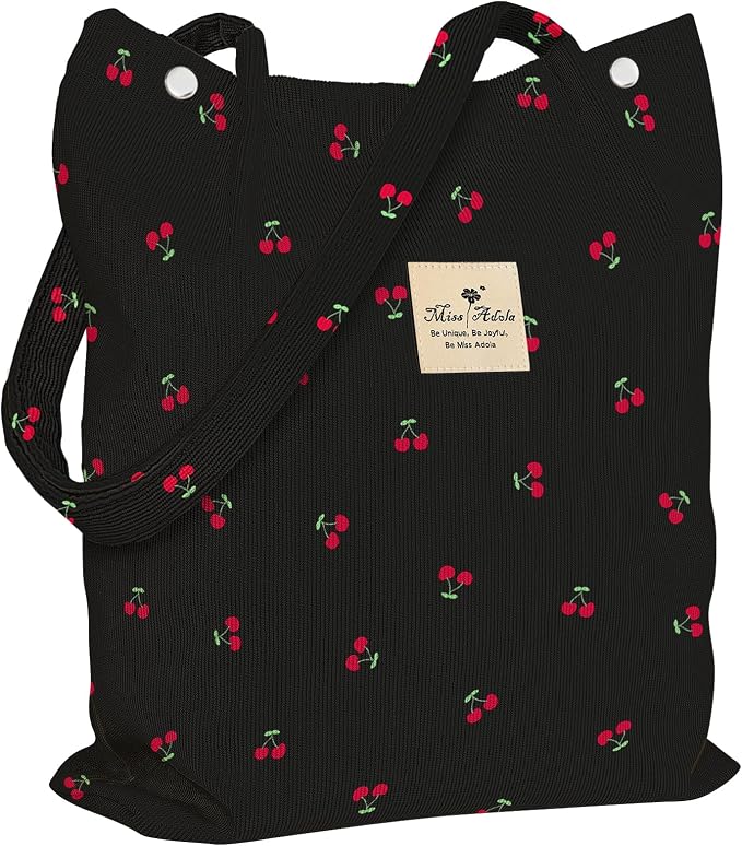 Miss Adola Designer Corduroy Tote Bag for Women | 3 Magnetic Buckles, Aesthetic Pattern, Reusable, Soft, Roomy Carry for Work, Travel, Grocery Runs by MissAdola