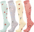 4/6 Pairs Compression Socks for Women 20-30mmHg Knee High Socks | Breathable Comfort Support Socks, Thick Cotton Fabric, Striped Ribbed Design, Fatigue Relief, For Nurses Flying Pregnancy by Unknown