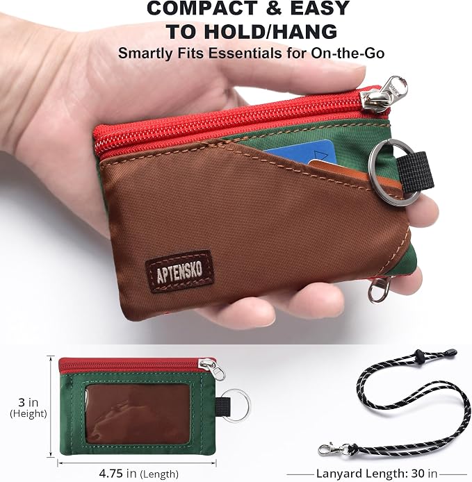 RFID Blocking Travel Wallet with Adjustable Lanyard, Small Nylon Zipper Pouch and Badge Holder for ID, Credit Cards, Cash, Keys, Commuters (Coffee+DarkYellow) - Image 4