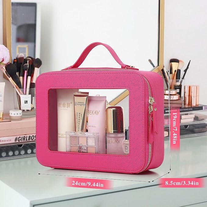 Pinkmik Clear Makeup Bag, (Fuxia, L) | Mahjong Tiles Bag ,Travel Cosmetics and Toiletries Case, Portable Makeup Organizer,Car Bag with Zipper,Waterproof, - Image 3