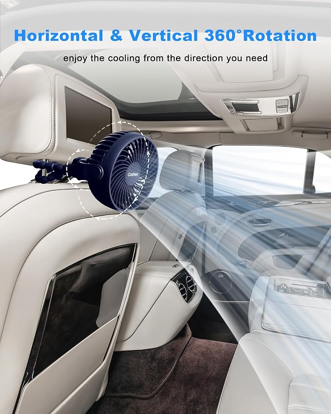 Coohea Clip on Stroller Fan, Rechargeable Long-Lasting Power Wind Fan | 4000mAh Battery Operated, 360° Rotatable Flexible Tripod, 3 Adjustable Speed, Portable Fan for Car Crib Backseat Beach Travel - Image 4