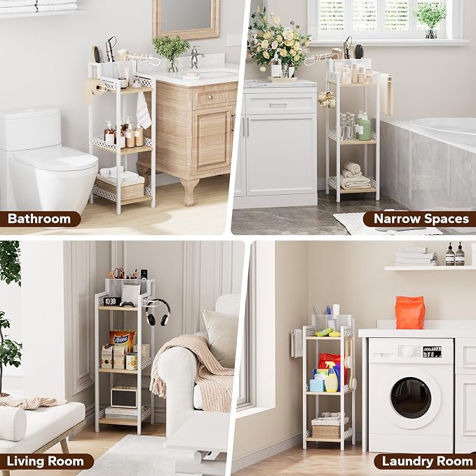 Slim Bathroom Storage Shelf Unit, Makeup Organizer for Small Spaces | 3 Tier Rustic Makeup Organizer for Cosmetic and Skincare, Space Saving Standing Shelves for Bathroom,Bedroom,Kitchen,Laundry - Image 8