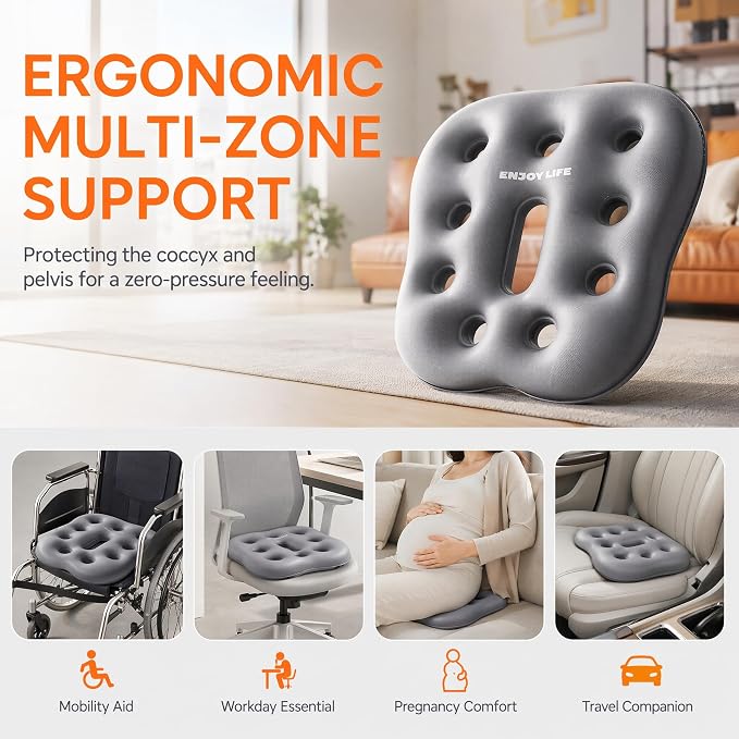 Bogey's Antidote Upgrade Airplane Seat Cushion - lightweightInflatable Travel Cushion for Long Flights, Non-Slip, Washable, with Storage Bag (Grey) - Image 5
