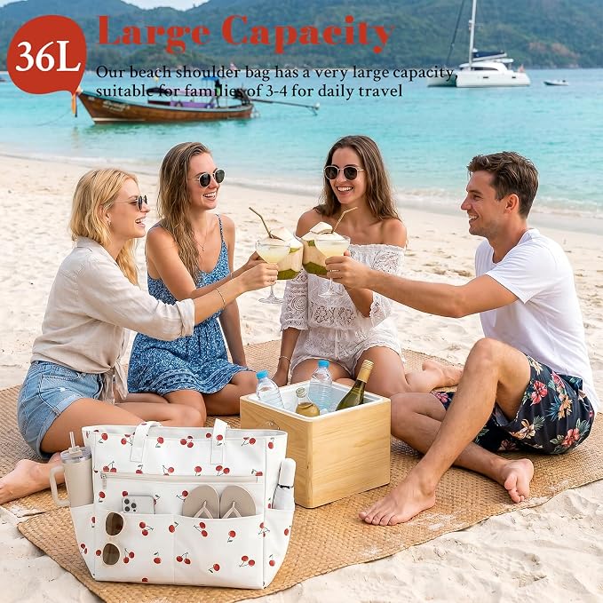 Large Beach Bags for Women, Waterproof Sandproof Beach Tote Bags Swim Pool Bags with Zipper & Wet Pocket Family - Image 3