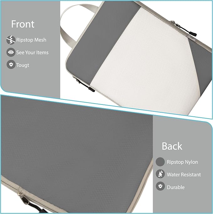 Compression Travel Packing Cubes with White Mesh, Grey, 6Pcs | Waterproof fabric and See-Through Mesh, Space-Saving Compression Organizer for Travel and Daily Clothes Storage - Image 4