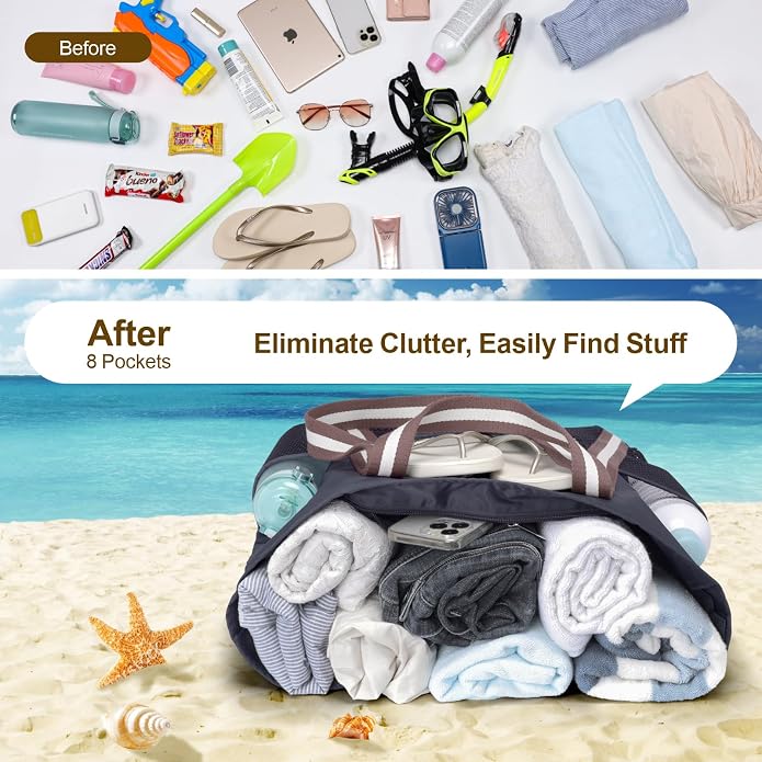 F-color Waterproof Beach Bags for Women - Machine Washable Travel Tote Bag with Zipper Cruise Swim Vacation Essentials - Image 6