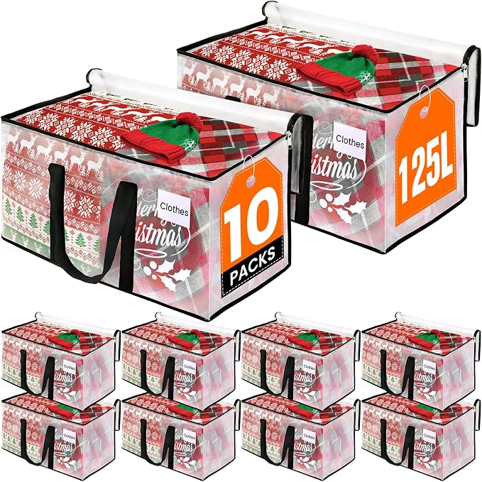 RoomHacks Moving Bags, Heavy Duty Large Storage Bags, 125L, 10 Pack, Clear | Packing Bags with Handles & Zippers, Storage Totes for college dorm move & Home Organization, Alternative to Moving Box by RoomHacks