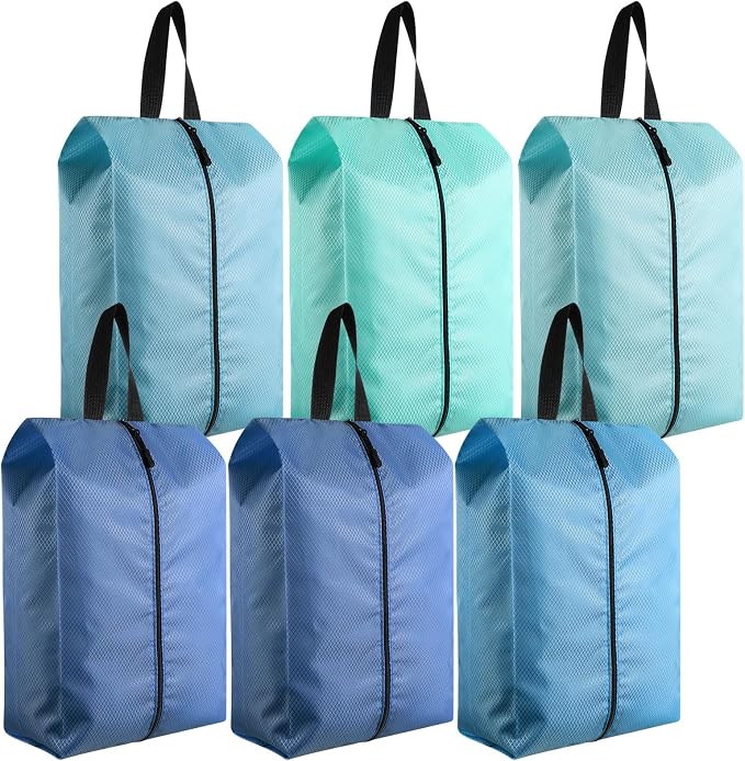 6 Pcs Travel Shoe Bags with Zipper Nylon Portable Waterproof Suitcase Shoe Organizer Packing for Golf(L,Blue) by Bulyoou