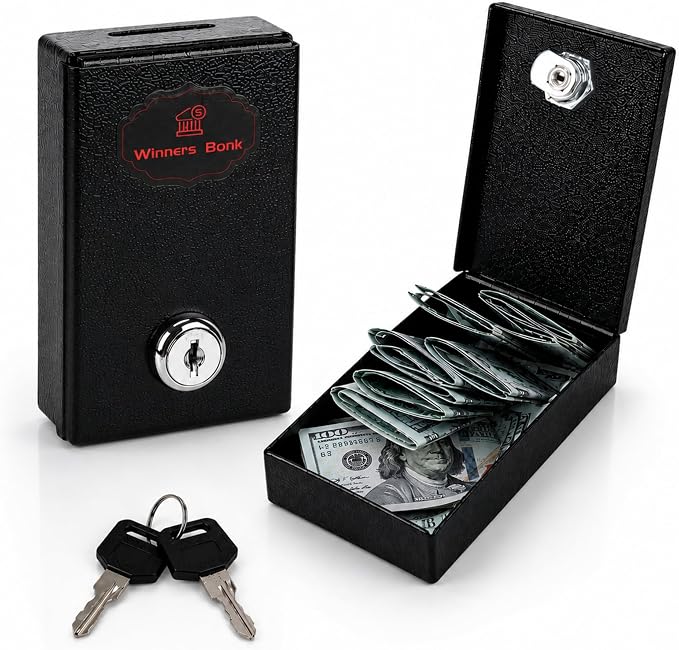 Winners Bank Gift for Gambler Portable Pocket Safe for Casino Winnings with 2 Keys Metal Money Box Take Your Winnings Home by Meudid
