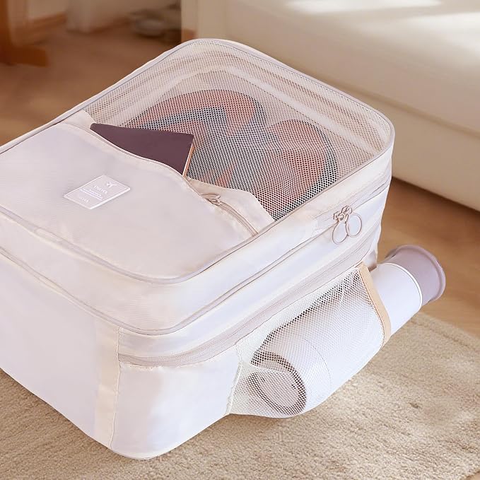 Large Shoe Bags for Travel Holds 4 Pair of Shoes, Shoe Storage Pouch with 3 Layers Compartments, Waterproof & Washable (Cream) - Image 4