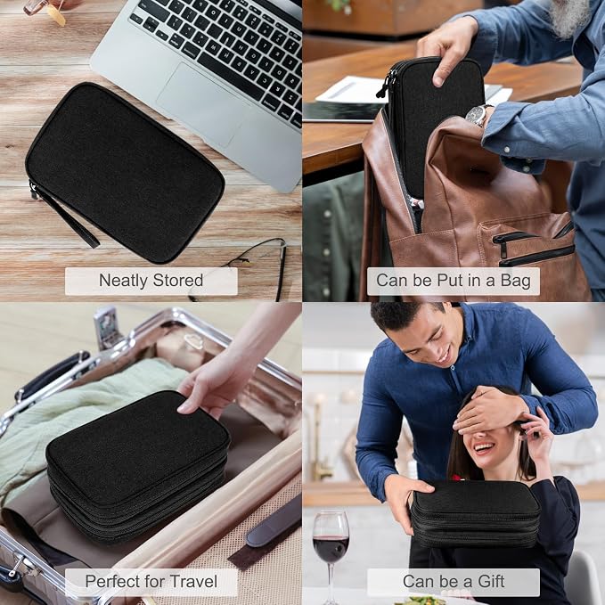 FYY Electronic Organizer, Travel Tech Pouch Bag, Large, Black | Wrist Strap, Waterproof, Double Layers Portable Electronics Travel Carrying Case for Cord, Charger, Daily Business Trips Use - Image 7