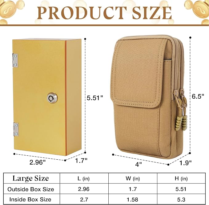 Acrylic Cash Box for Gambler Extra Large, Sparkling Glitter Gold Winners Bank for Casino, Control Gambler, Compact Portable Secure Money Organizer Safe Lock Box with Keys &Storage Waist Bag - Image 2