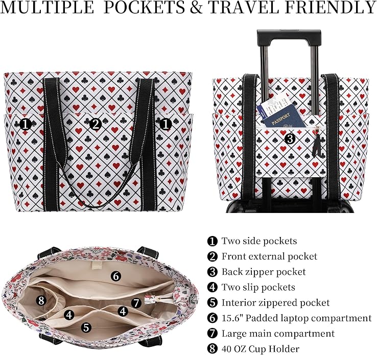 Tote Bag for Women with Laptop Compartment & Cup Holder,Nylon Bag for Work,Travel,Gym,Beach,Teacher,Nurse,School,Mom - Image 4