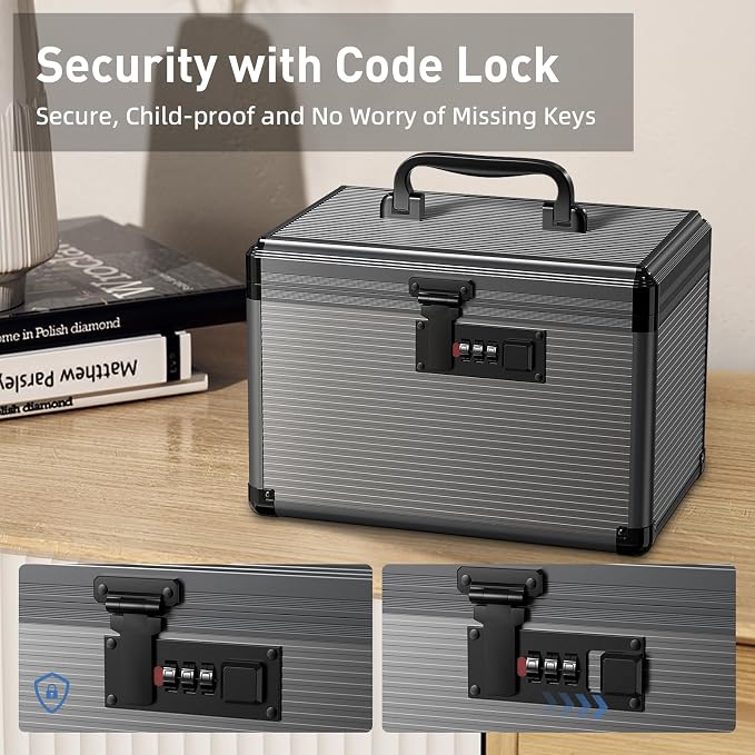 Medicine Lock Box with Code, Medication Lock Box with Removable Tray & Pocket Bag, Portable First Aid Box for Home&Travel, 12 * 7.7 * 7.9 Inch (Black) - Image 4
