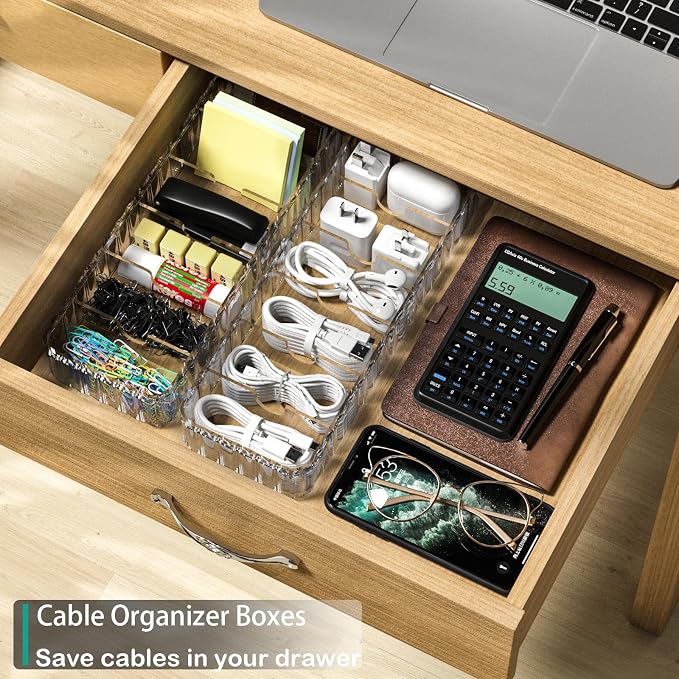 Cable Storage Boxes Organizers 2 Pack,Cord Charger Case with 20pcs Ties | Cable Storage Organizer,Cable Organizers Box,Cable Storage Box, Cord Organizers Box,Cord Charger Case Organizer,Stackable - Image 2