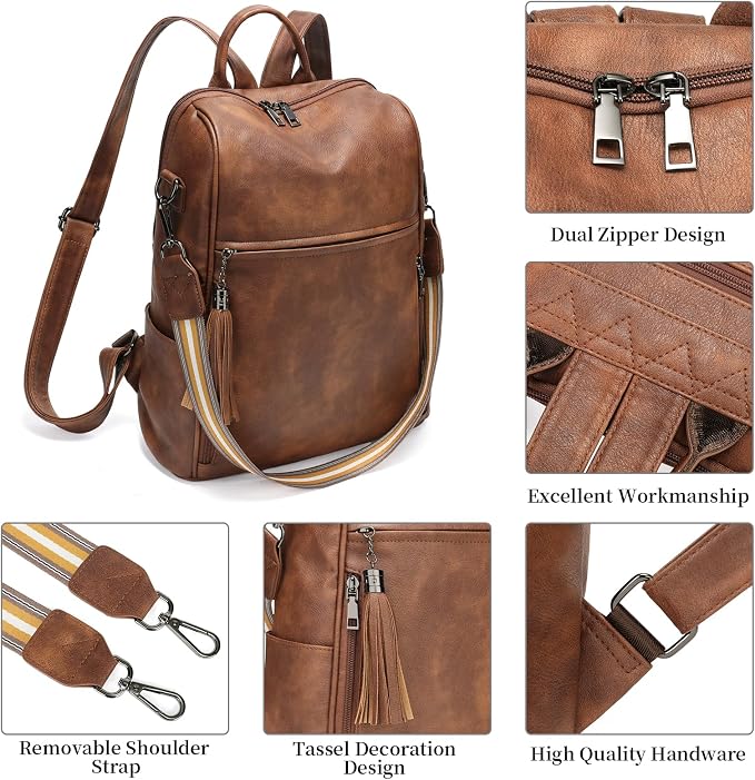 GAEKEAO Backpack Purse for Women PU Leather Anti-theft Backpack Ladies Convertible Large Travel Designer Fashion Shoulder Bag - Image 6