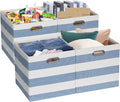 Posprica Storage Basket Bins,11×11 Collapsible Storage Cubes Fabric Drawers for Nurseries,Offices,Closets,Home Décor (Set of 4, Blue-white Striped) by Posprica