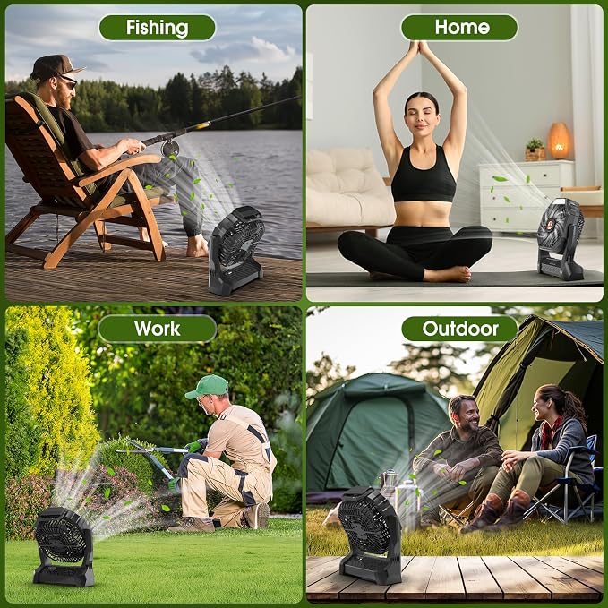 Portable Rechargeable Fan, 20000mAh Cordless Battery Powered Camping Fans | with LED Lantern Operated Outdoor Ventiladores for Travel Tent Camp Fishing Office Home Essentials Black - Image 6