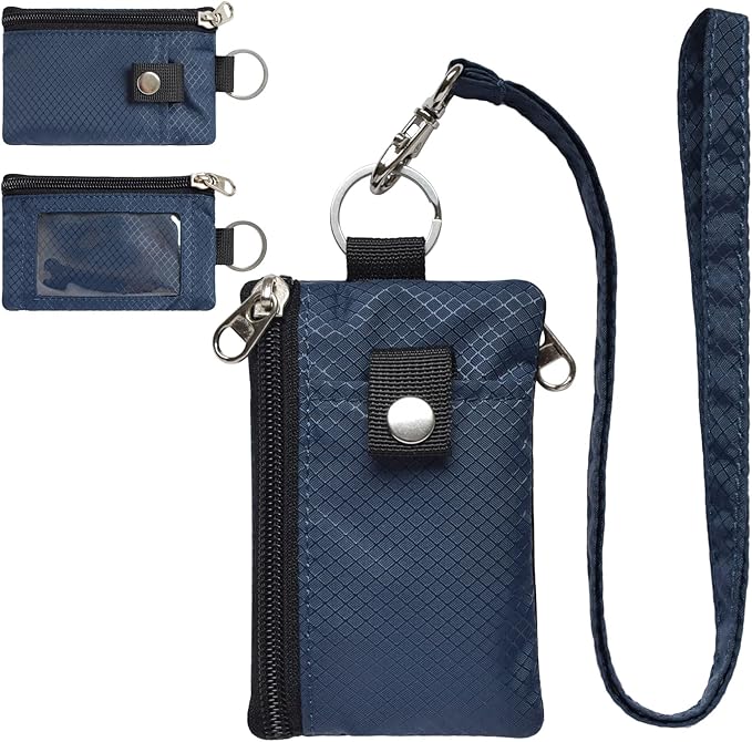 CHENSPRX Minimalist RFID Blocking Small Wallet with ID Window,WaterResistant Zip Id Case Wallet with Lanyard Keychain for Cards,Cash,Travel,Women,Men by CHENSPRX