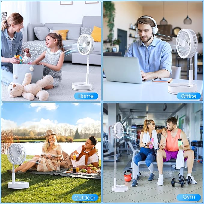 Portable Foldable Rechargeable Oscillating Fan - 8.6" 8000mah Remote Fan | Battery Operated USB C Small Fan Quiet Table Desk Fan Folding Standing Pedestal Fan for Bedroom Rome Office Camping Travel - Image 9