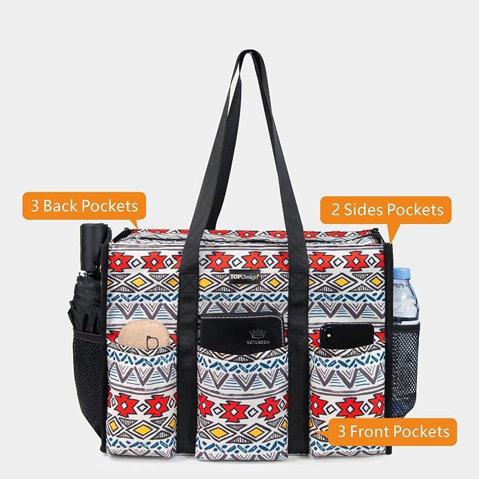 TOPDesign Utility Water Resistant Tote Bag with 13 Pockets, Top Zipper Closure & Thick Bottom Support, for Working Women - Image 3