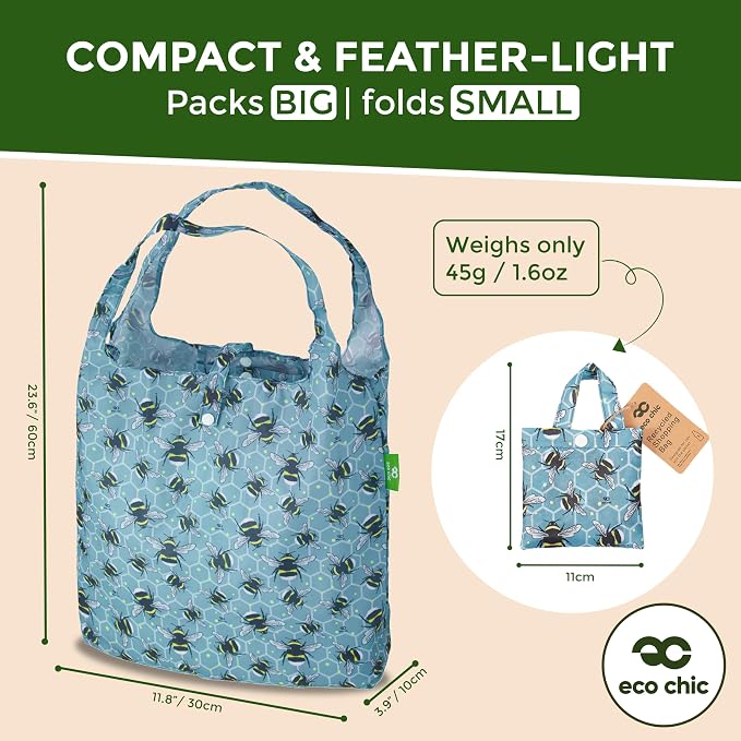 ECO CHIC Foldable Reusable Grocery Bags - Lightweight, Recycled & Reusable Shopping Bag - Waterproof Packable Tote - Image 4