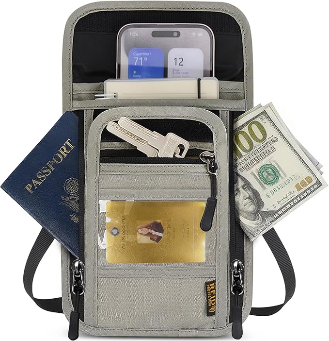 Travel Neck Wallet RFID Blocking – Hidden Passport Holder & Anti-Theft Money Pouch for Men & Women, Lightweight Concealed Undergarment Organizer with Adjustable Strap, Secure Document Holder - Image 9
