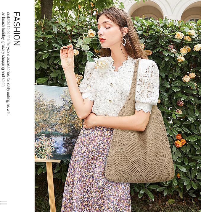 hatisan Crochet Bag for Women, Handmade Knit Beach Tote Bag Summer - Image 5