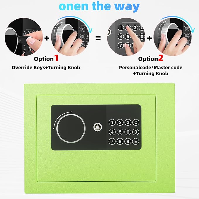 Digital Electronic Money Safe, Steel Security Lock Box with Keypad, Office Hotel Business Jewelry Gun Cash Safe, 0.23 Cubic Feet, 9.06" W x 6.69" D x 6.69" H（green） - Image 3