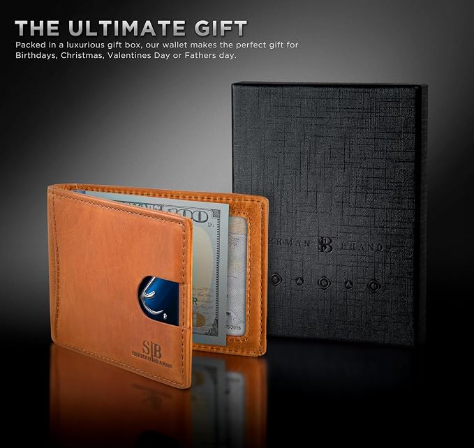 SERMAN BRANDS RFID Blocking Slim Bifold Genuine Leather Minimalist Front Pocket Wallets for Men with Money Clip Thin Mens - Image 7