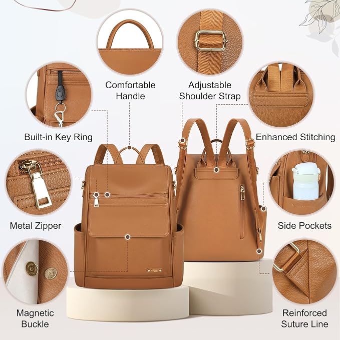 NUBILY Backpack Purse for Women Leather Anti-Theft Mini Backpack Fashion Designer Handbag Convertible Travel Bag Ladies Shoulder Bags, Brown - Image 5