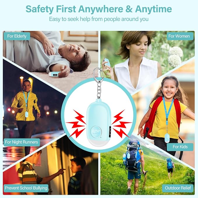 Hion Personal Safety Alarm for Women, Rechargeable 130dB Self Defense Alarm Keychain with LED Flashlight, Emergency Safe Sound Security for Children Elderly College Girls Men, Blue - Image 6