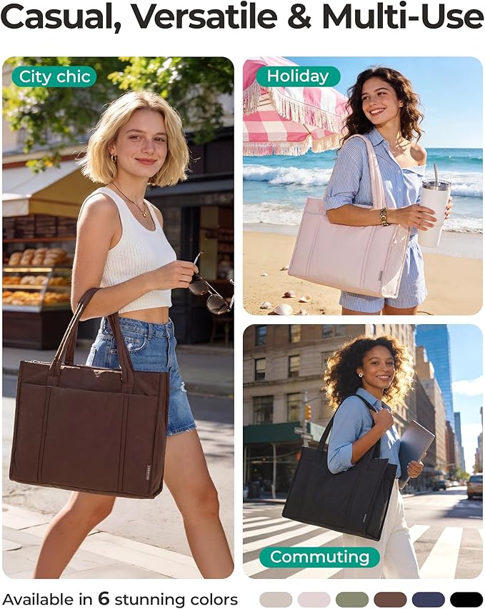 BAGSMART Tote Bag for Women, Puffy Work Tote Bag with Zipper, Quilted Large Teacher Bag for Work, Travel - Image 2