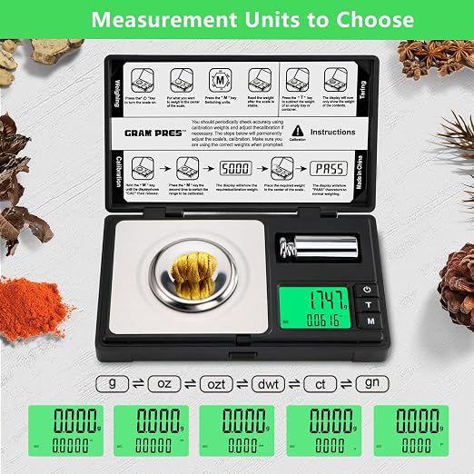 GRAM PRES High Precision Milligram Scale, Digital Mini Pocket Gram Scale | 50g/0.001g Mg Scale for Weighing Powders,Jewelry, Medicine, Gem, Reloading, with Cal Weight, Tweezer ，Tray and Scoop - Image 2