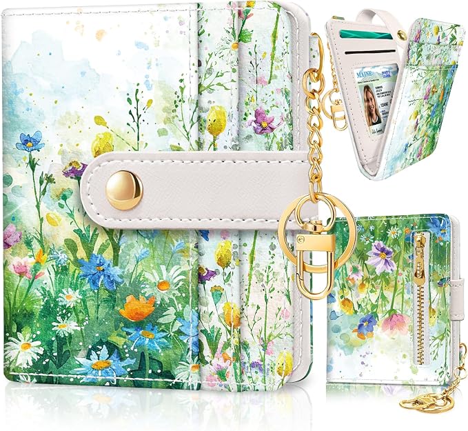 Jogjam Floral Green Rfid Women Wallet, Small Slim Thin Credit Card Holder | PU Leather Bifold Cash Zipper Coin Pocket ID Window, for Female Ladies Teen Girls Girly Gifts by Jogjam