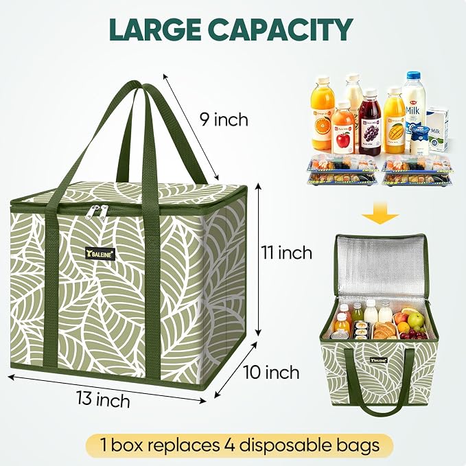 BALEINE 1PK Insulated Reusable Grocery Bag, Heavy Duty Shopping Tote | Foam & Foil Insulation, 9" Long Handles, Reinforced Bottom Keeps Upright, Fold Flat Storage, Water-Resistant Shopping Bag - Image 5