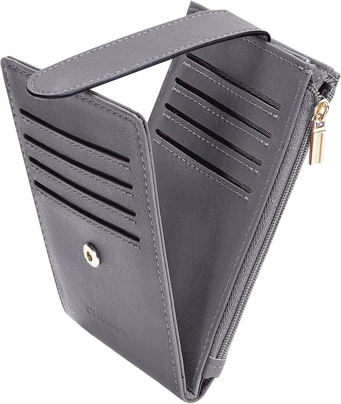 Chelmon Women's RFID Slim Card Holder Wallet | Thin Bifold Multi Card Case with Zipper Coin Pocket Purse for Women(Light Grey Smooth) by Chelmon