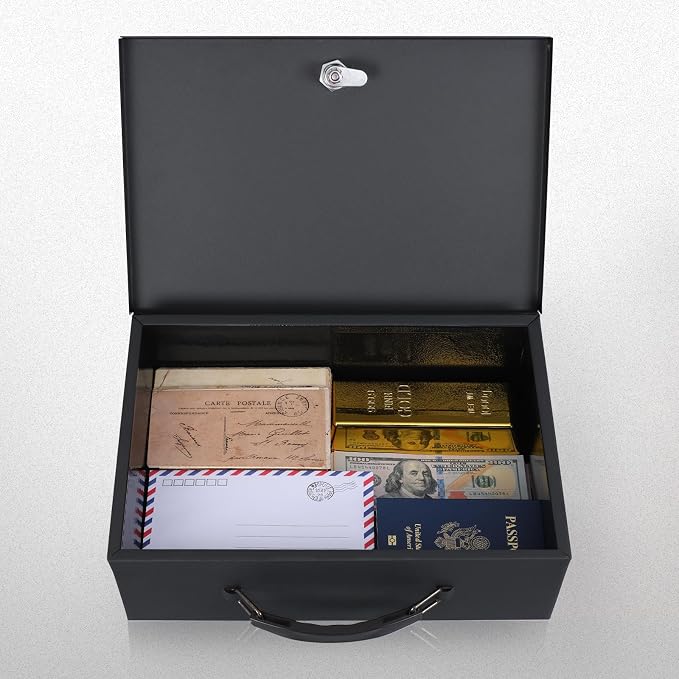 xydled Fireproof Document Box with Key Lock, Fire Safe Box, Black | Fire and water resistant lock box for documents, passports, cash and valuables, keeping secure at home, 13.2 x 11 x 4 Inch - Image 2