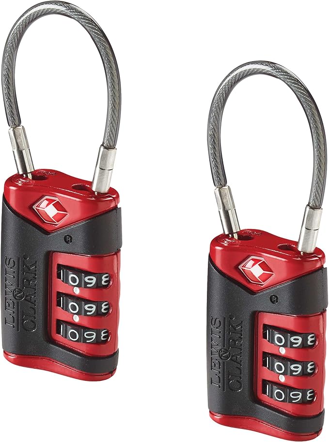 Lewis N. Clark TSA-Approved Combination Luggage Lock with Steel Cable (2-Pack), Red, One Size by LewisNClark