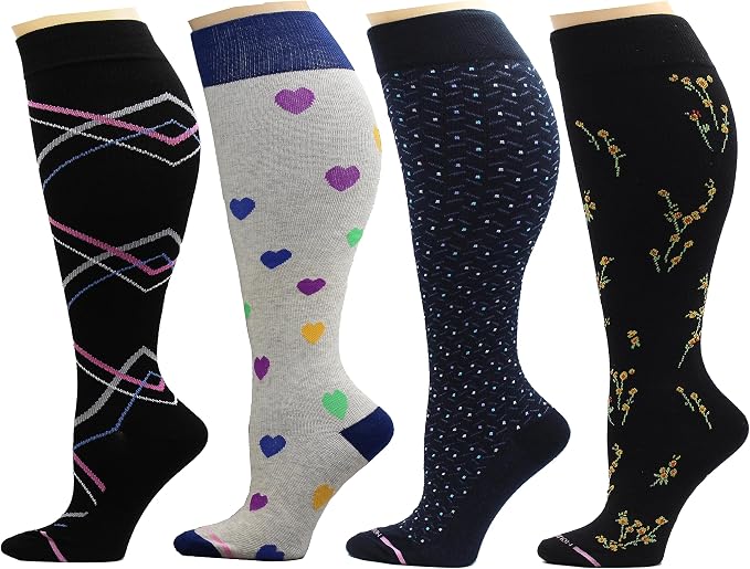 Dr. Motion 4 Pairs Women's Plus Size Wide Calf Compression Knee High Socks Graduated Support by Dr.+Motion