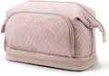 BAGSMART Travel Makeup Bag, Cosmetic Bag Make Up Organizer Case, Dorm Room Essentials Large Wide-open Pouch Women Travel Essentials Double Layers Purse for Toiletries Accessories Brushes Pink by BAGSMART