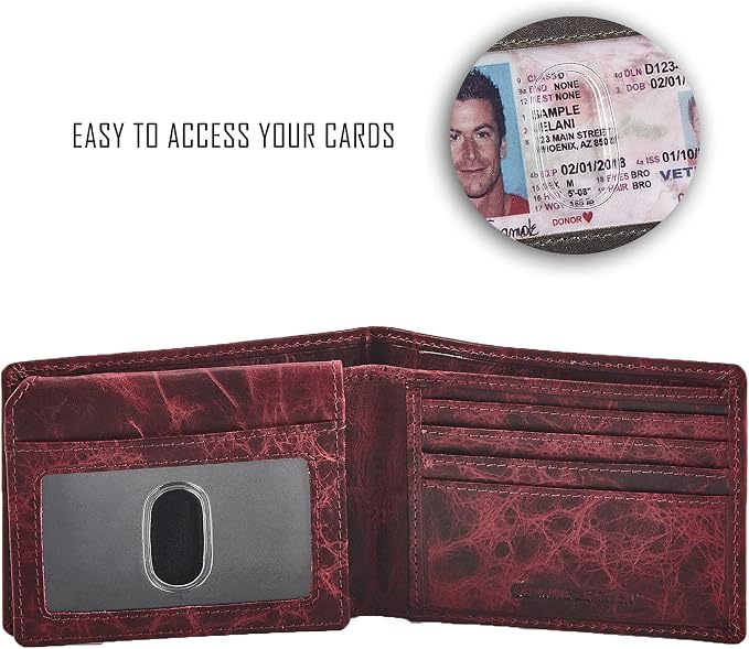 Wallet for Men Slim RFID Blocking Genuine Leather Bifold with 2 ID Windows | Minimalist, Stylish, Gift Box, Carteras Para Hombres, Billfold, Credit Card, Currency Compartment (DISTRESSED, WINE) - Image 5